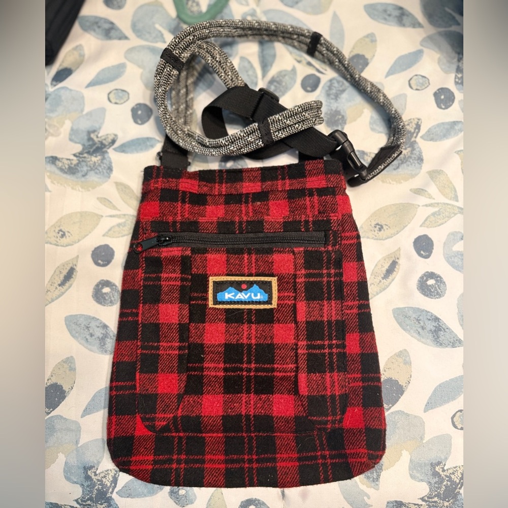 KAVU Red and Black Plaid Messenger Bag